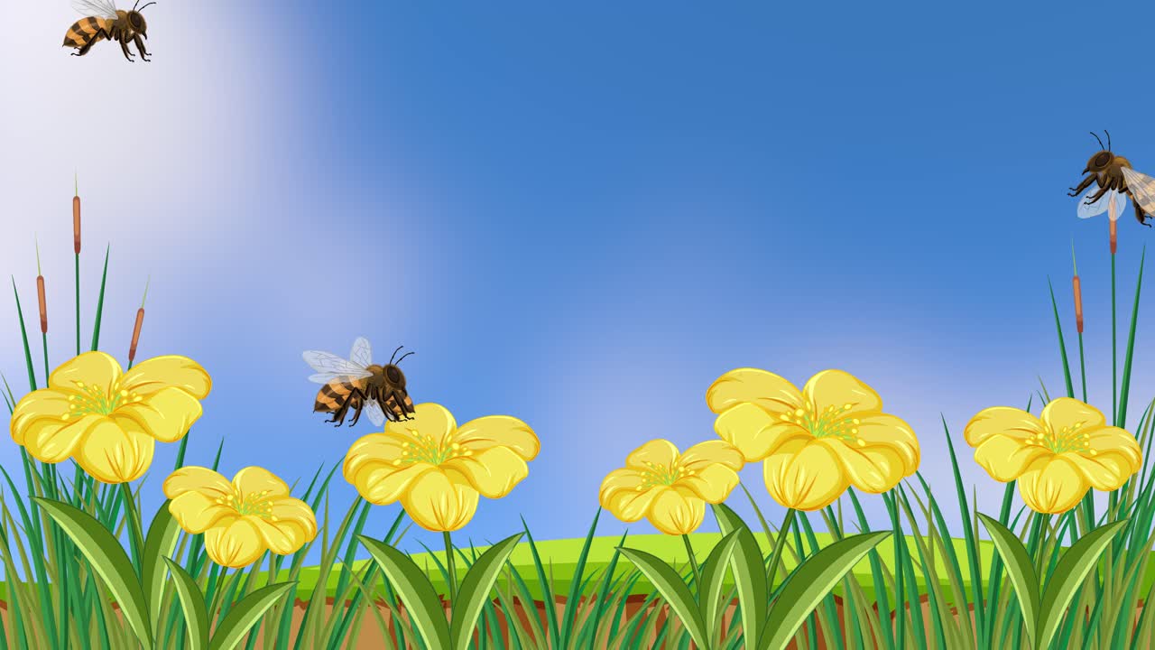 las abejas interactúan y vuelan entre las flores amarillas