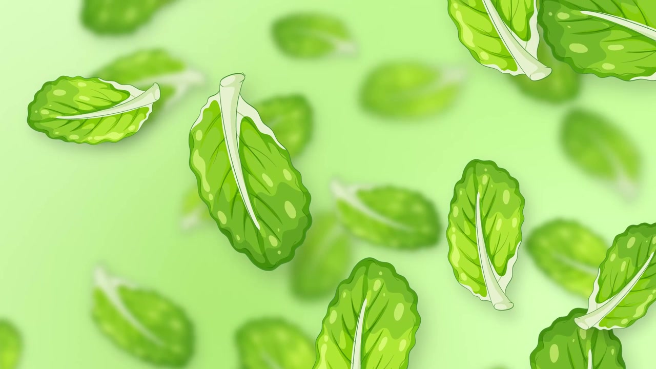 Animated Green Mint Leaves Falling on Light Green Background