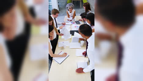 business colleagues brainstorming, split screen, defocussed