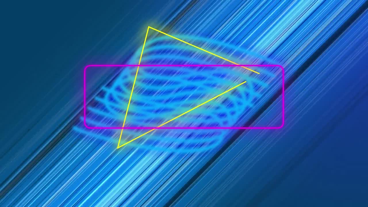 움직이는 파란색 트레일 위에 네온 모양의 애니메이션