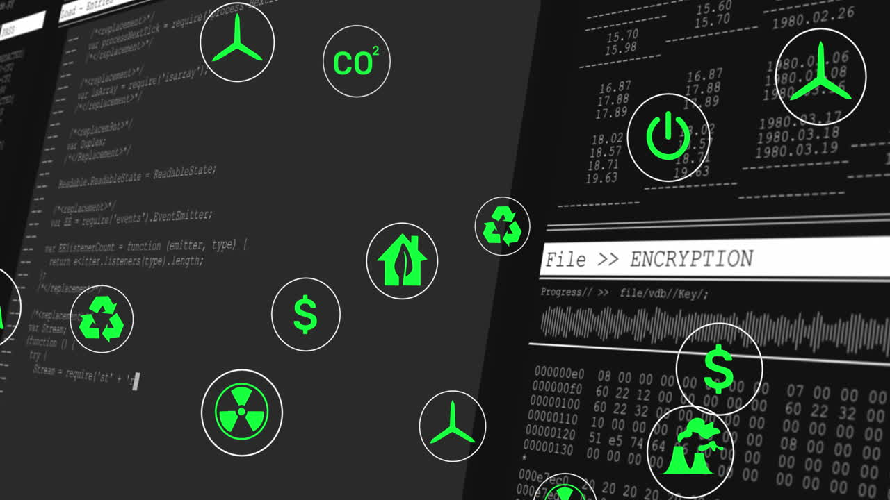 검은색 배경에 대한 데이터 처리를 통해 여러 디지털 아이콘의 애니메이션
