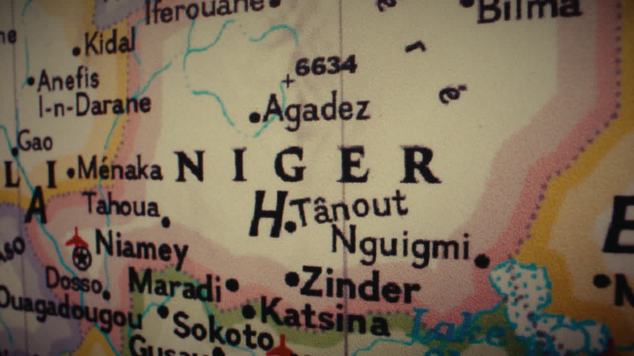 Close-up of a map showing Niger and surrounding African countries