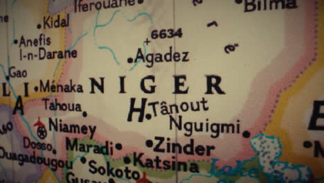 close-up of a map showing niger and surrounding african countries