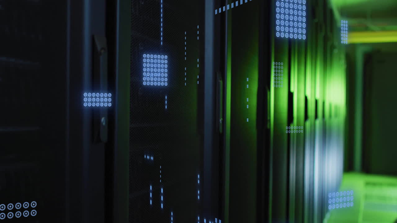 Animation of circuit board and data processing over computer servers