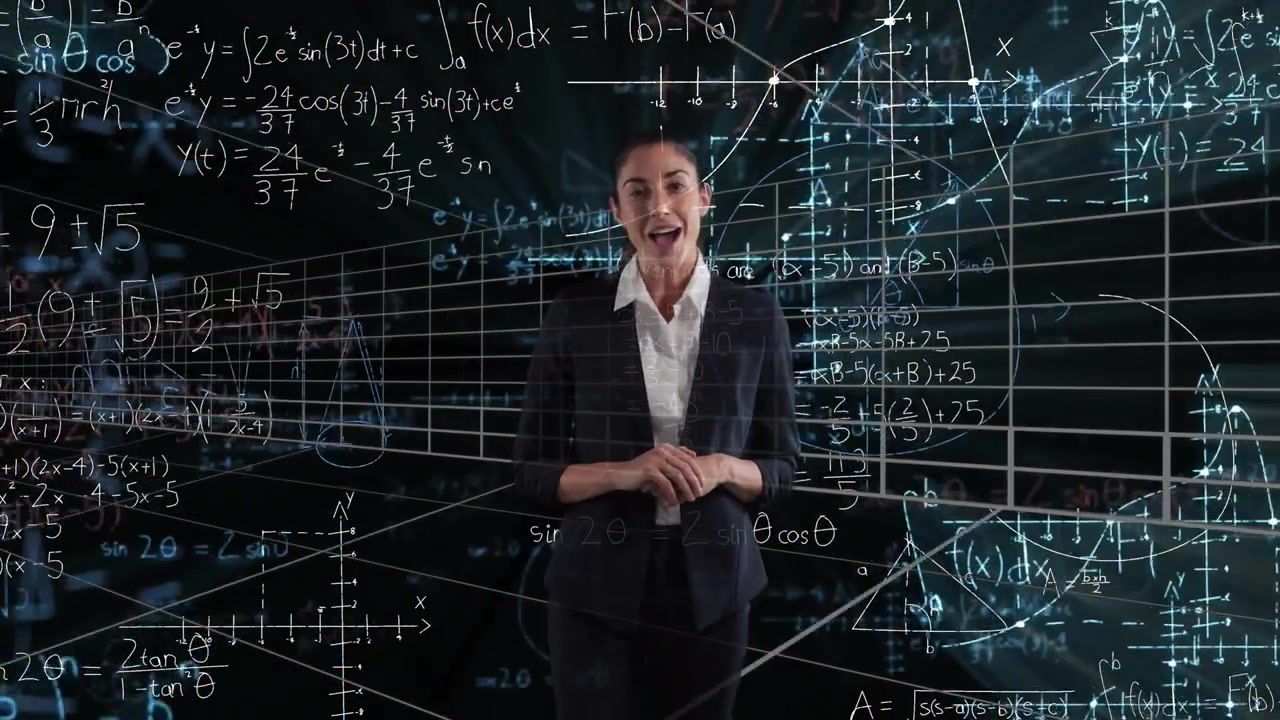 Animation af forretningskvinde over matematisk databehandling