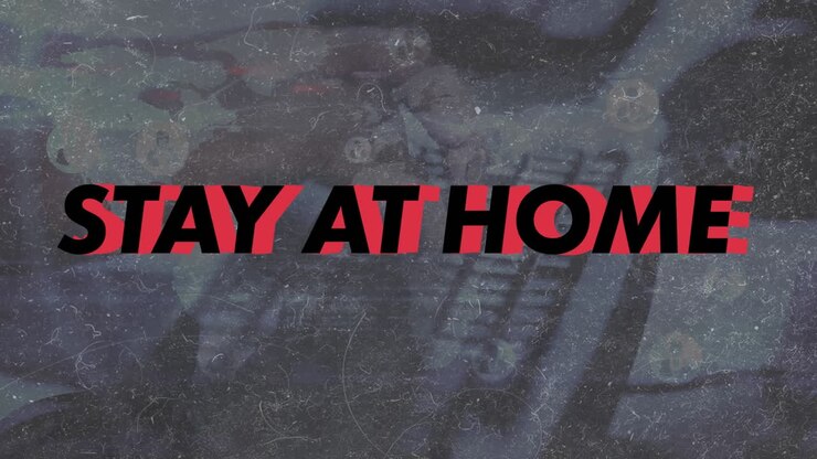 Animation of stay at home text over network of connections