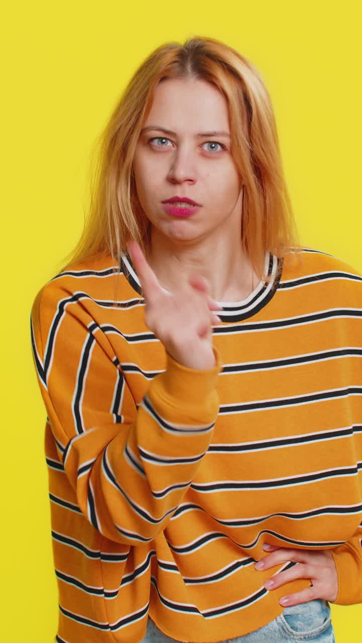 Woman having quarrel irritation displeasure blaming scolding for failure asking why this happened