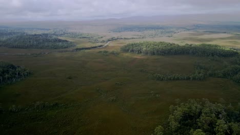 Vista-Aérea-Del-Campo-De-Hierba-Verde,-Bosque-De-árboles-Y-Carretera-Rural-Cerca-Del-Puerto-De-Granville,-Tasmania,-Australia