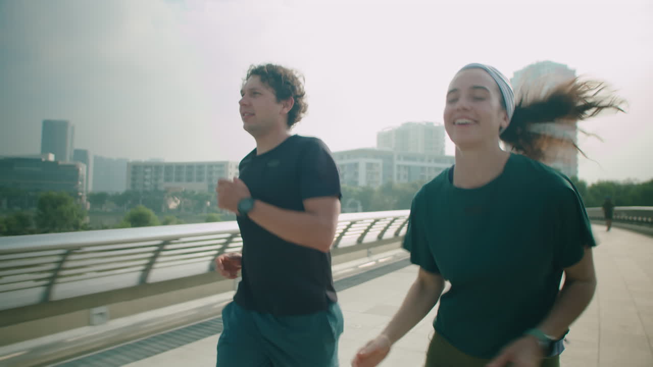 Couple on Morning Run in City