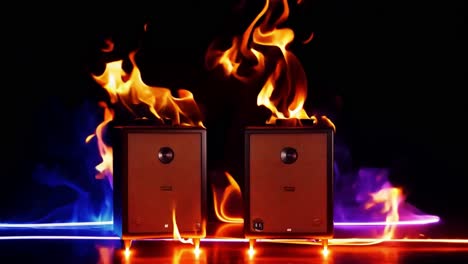 speakers with flames