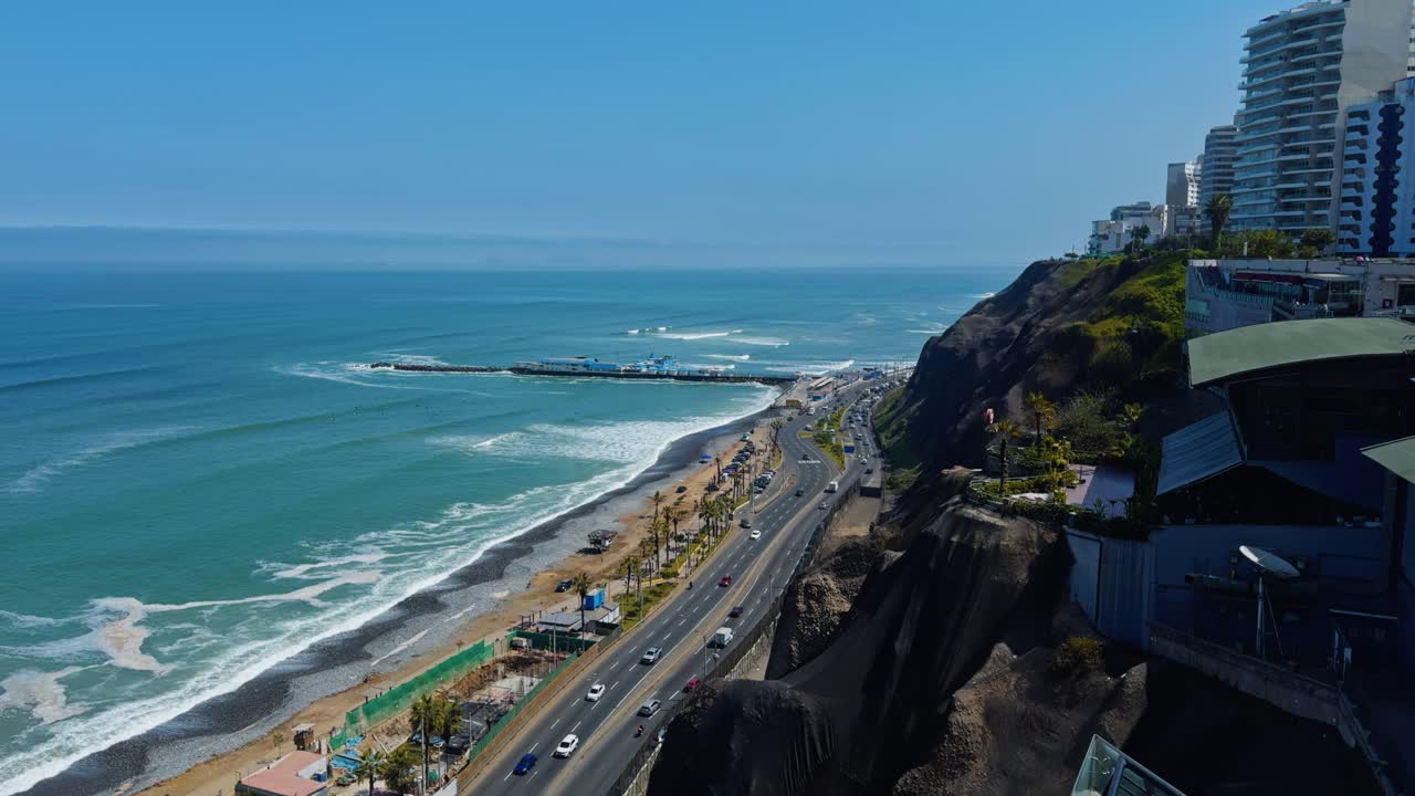 Beautiful Ocean View from Larcomar Mall in Lima, Peru on Sunny Day