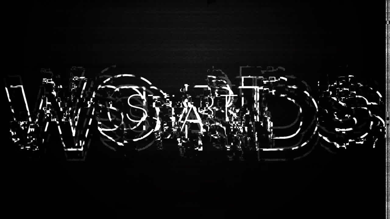 animación del comienzo de la palabra con glitch parpadeando sobre fondo negro