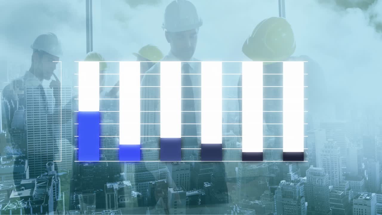 animación del procesamiento de datos en diversas personas de negocios y la ciudad.