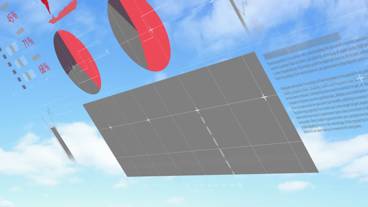 구름이 있는 하늘 위에서 데이터 처리의 애니메이션