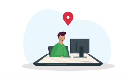 hombre trabajador usando animación de escritorio