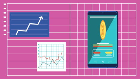 statistics infographic in smartphone animation