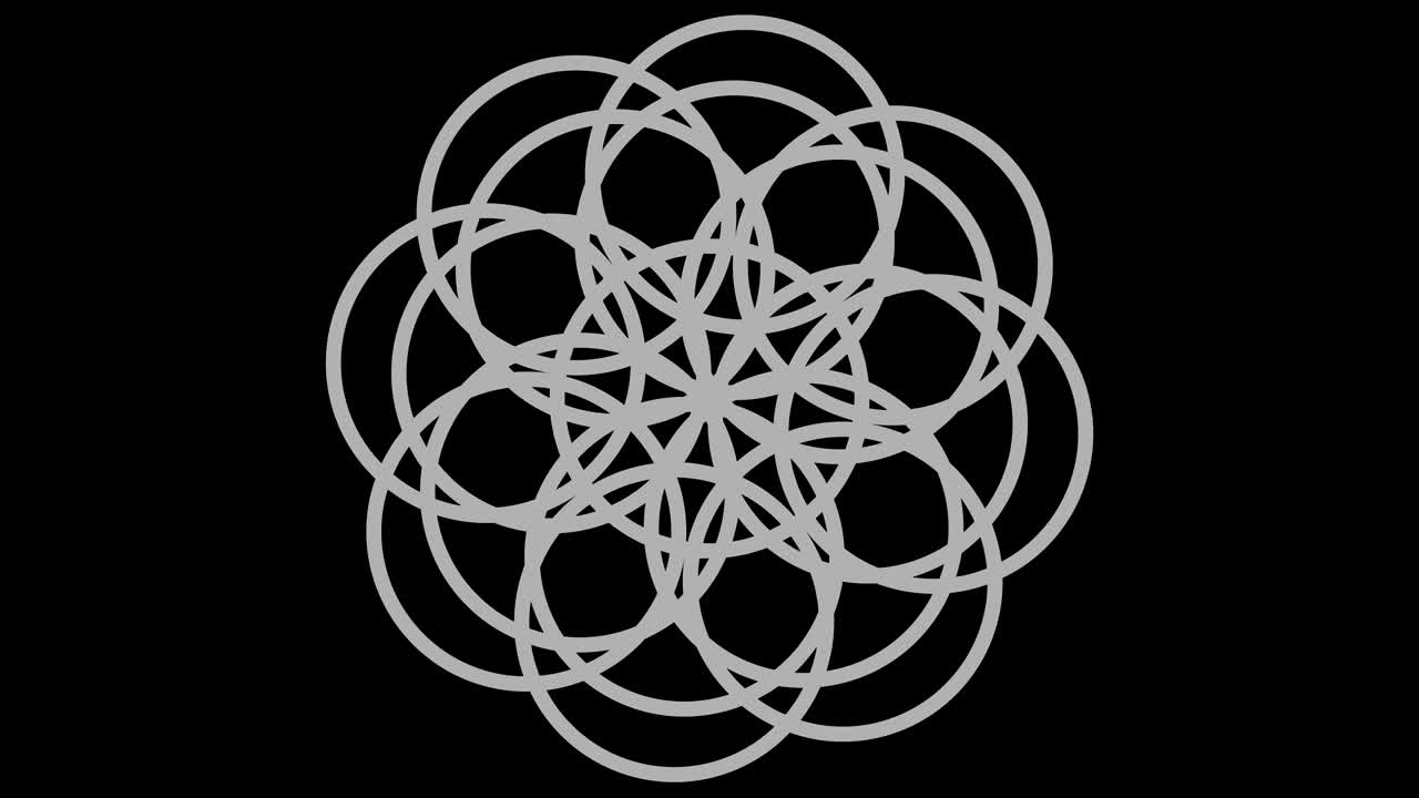 objeto gráfico en blanco y negro con efecto estroboscópico e hipnótico, que gira en el sentido de las agujas del reloj disminuyendo el tamaño de pantalla completa a desaparecer en el centro, en formato de video 16: 9