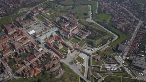 Aerial-Shot-Of-Alba-Carolina-Citadel,-Well-known-Fortress-In-Alba-Iulia,-Romania