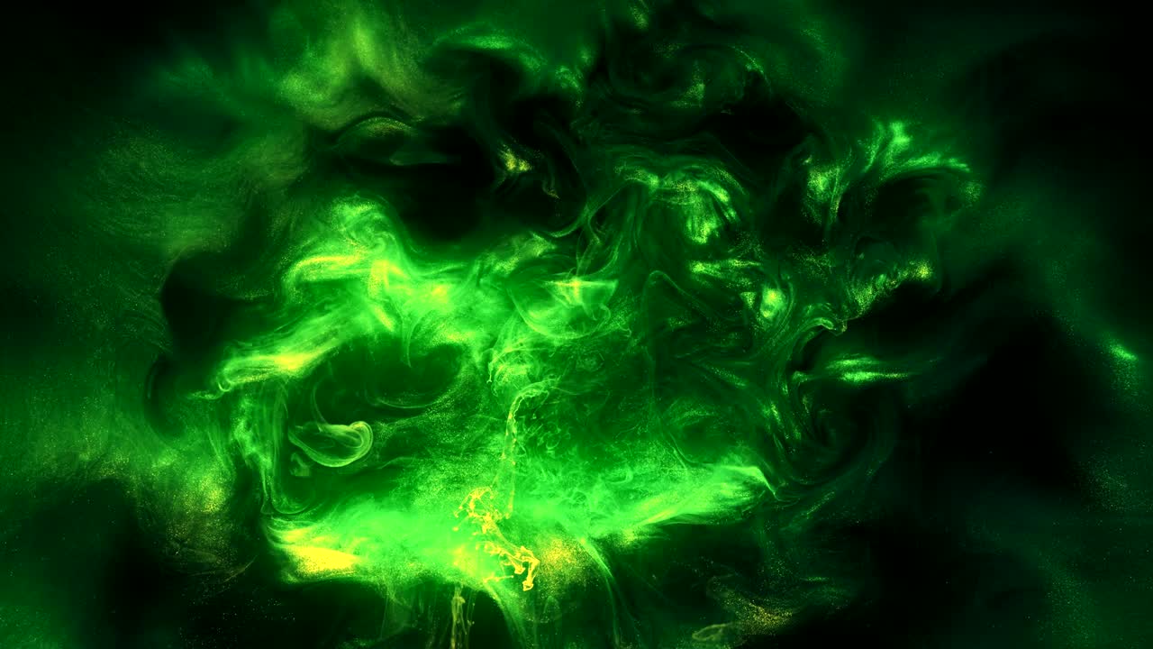 Væskeudbrud animation grøn glødende røgsky