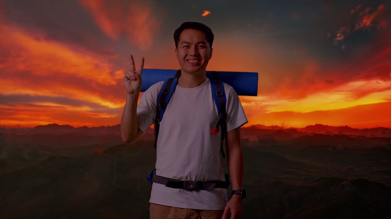 해가 뜨면 배을 들고 미소 짓는 여행자