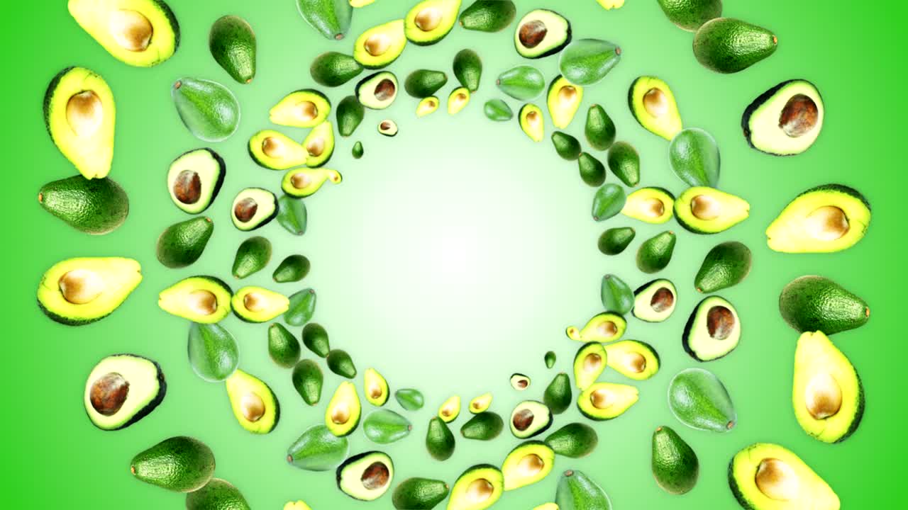Sfondo con anelli di AVOCADO che cadono, in loop, con canale alfa