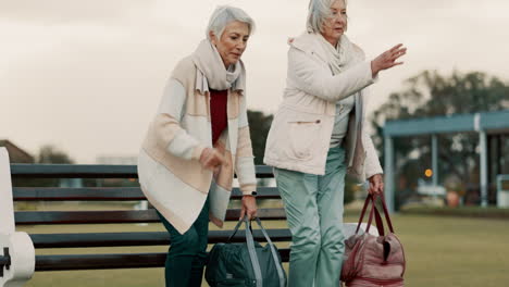 Senior,-bench-or-old-people-high-five-in-park