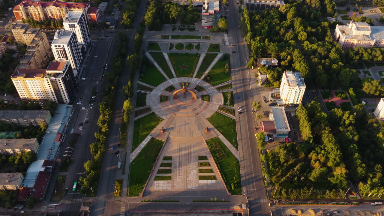 Aerial View Of Victory Square With A Monument In Bishkek City, Kyrgyzstan