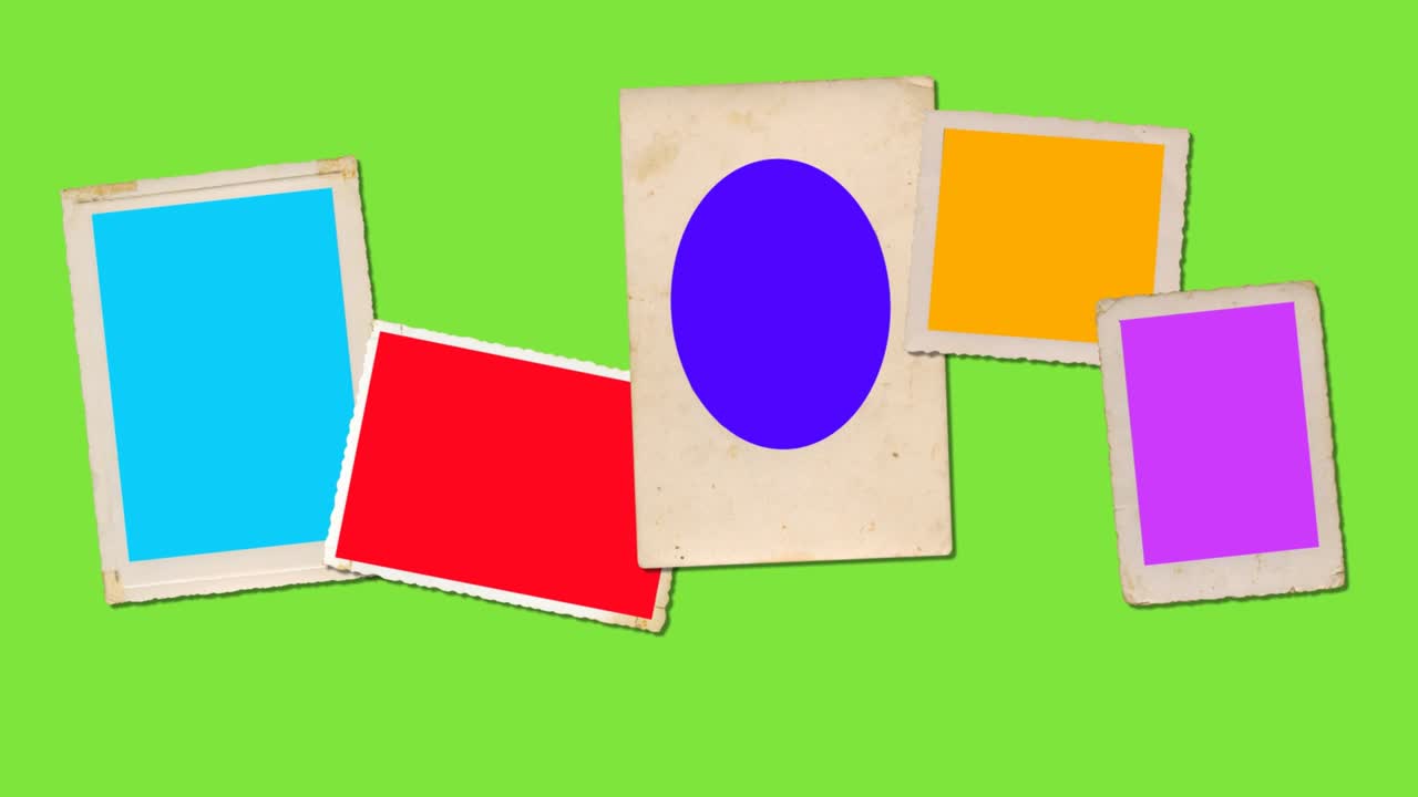 marcos de papel viejos. marcos de imágenes con pantallas de colores para sus fotos. llave de croma en varios colores