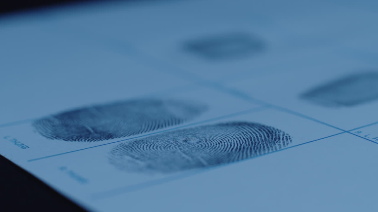 Fast Pan From Fingerprints To Thumbprints And Back Under Cold Blue LIghting