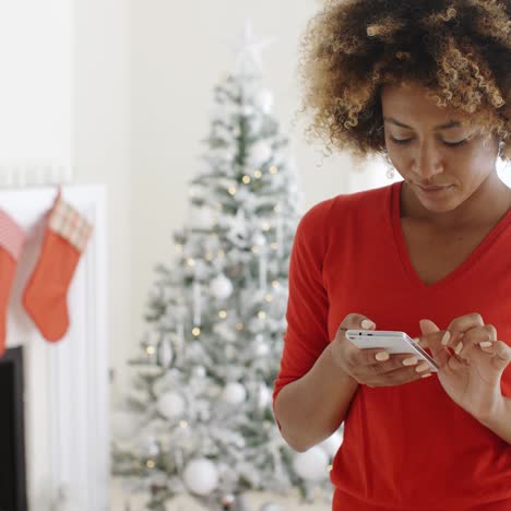 Young-woman-checking-her-Christmas-messages