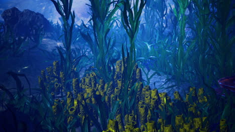 colorful underwater landscape featuring vibrant coral and seaweed