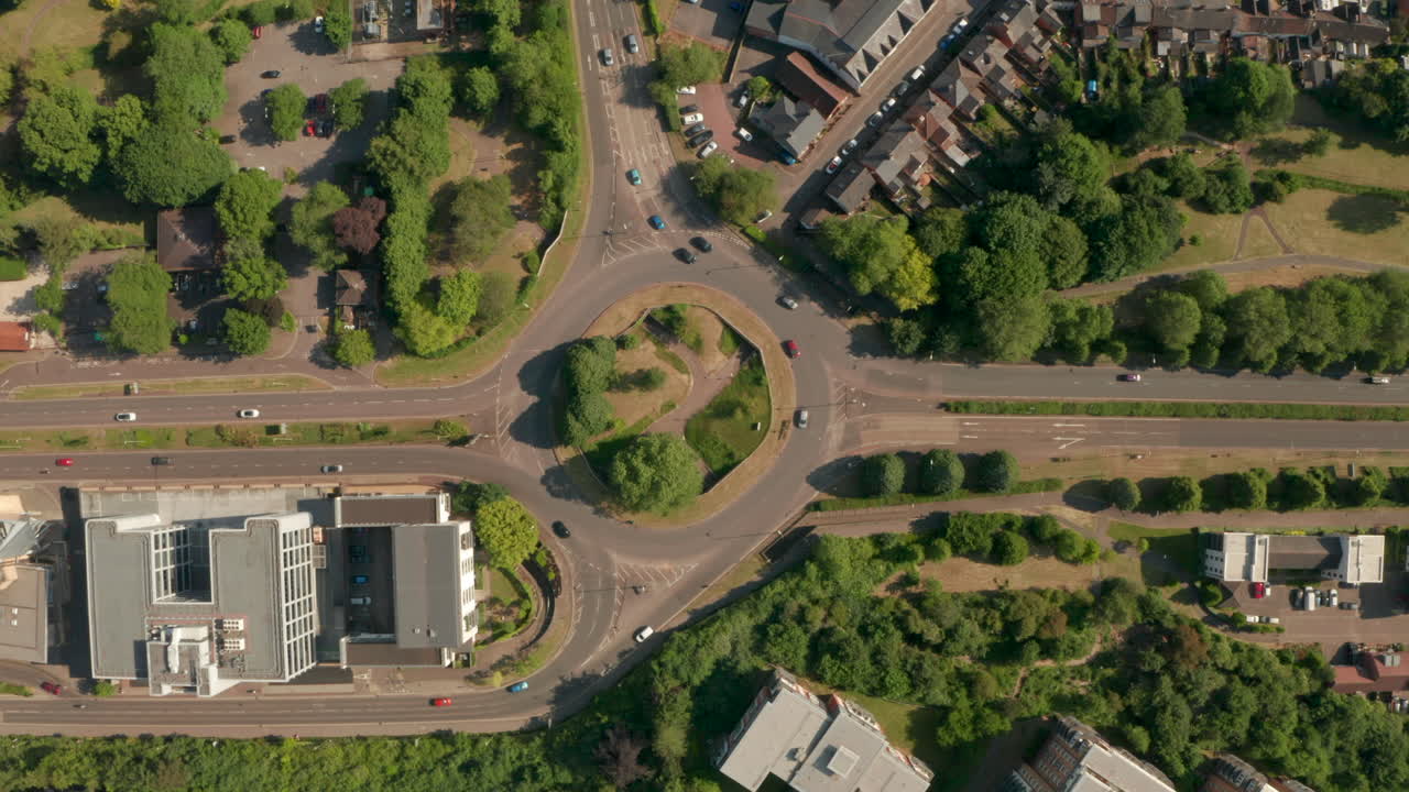 Top down circling aerial shot over Roundabout with separated pedestrian access underneath