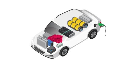 ilustración de piezas de automóviles de hidrógeno y proceso de ensamblaje