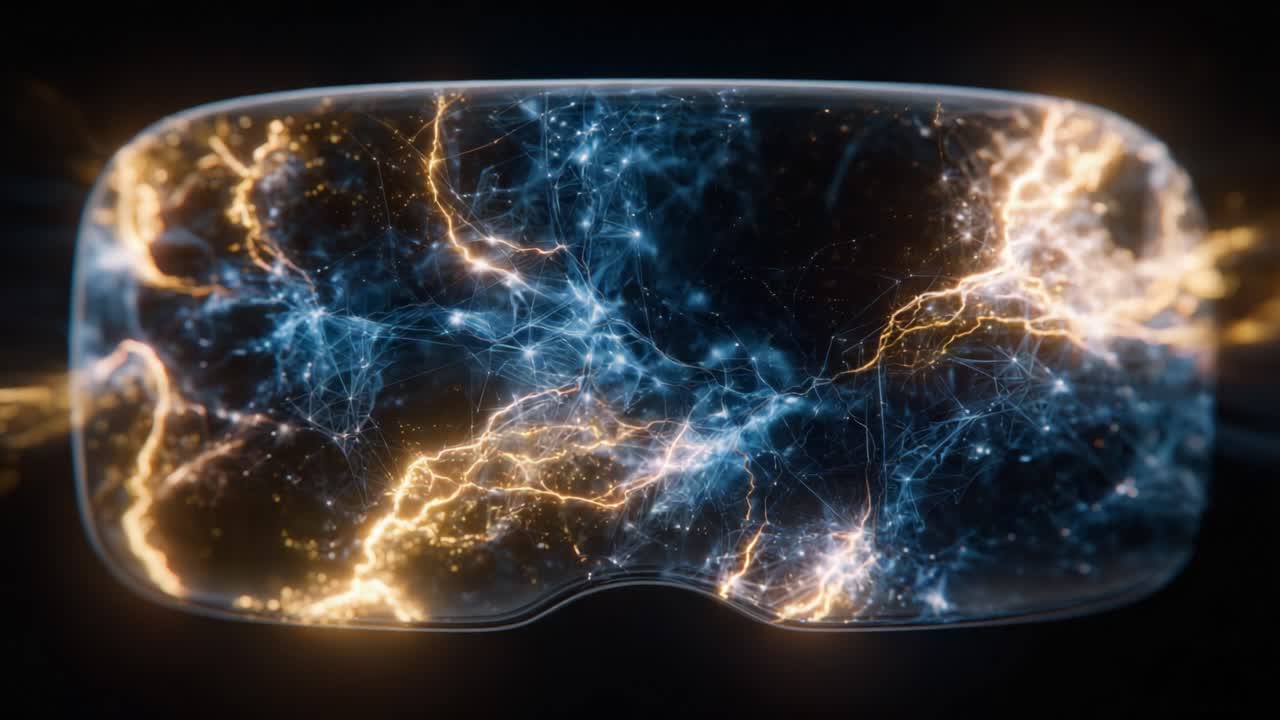 A mesmerizing journey through the digital realm depicted by stunning visualizations in the form of a futuristic virtual reality headset, showcasing intricate patterns of light and energy flows in mesmerizing detail