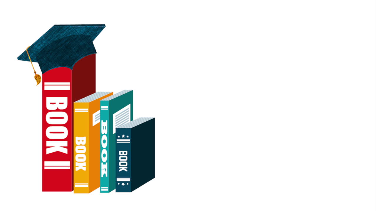 sombrero de graduación con animación de libro de texto