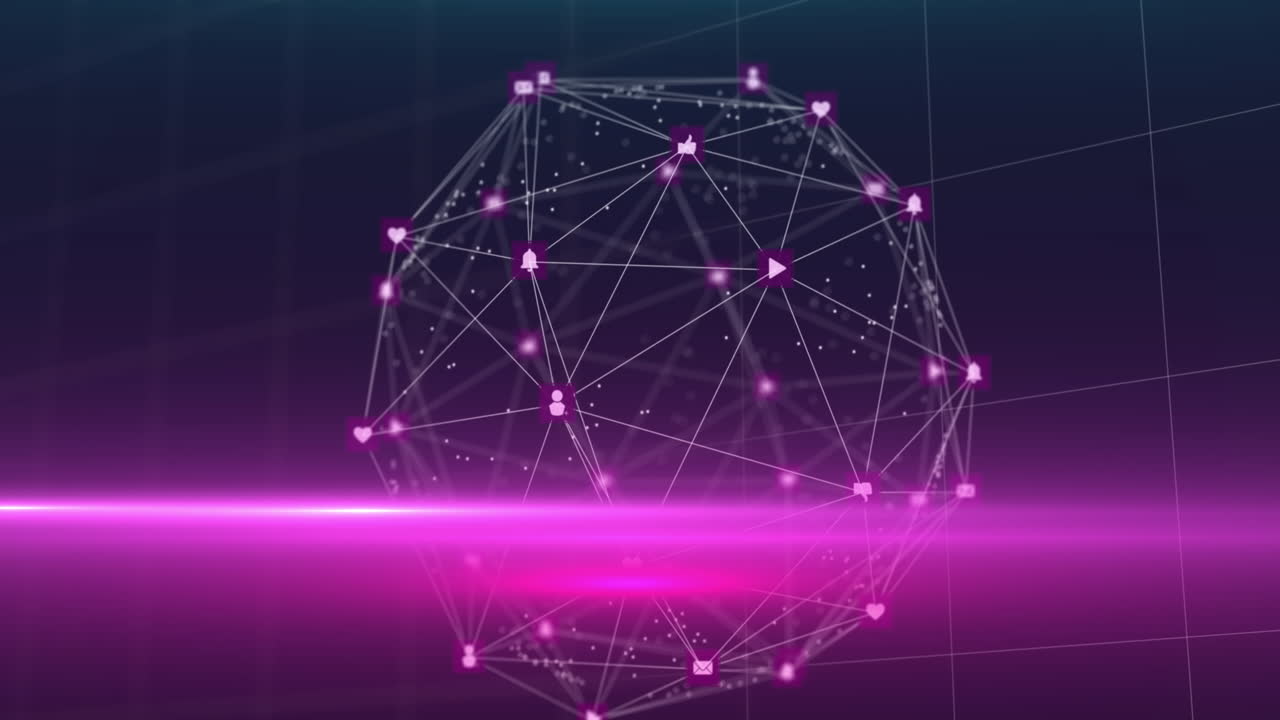 Animation of network of connections forming spinning globe moving in seamless loop