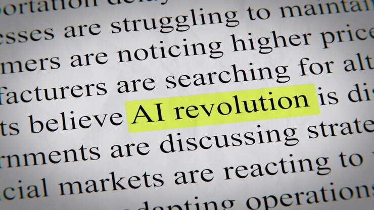Minimal cinematic editorial AI revolution text animation designed for documentary, economic, technology, and news-related storytelling.