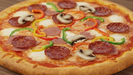 deliciously topped pepperoni pizza with colorful bell peppers and mushrooms – a feast for the eyes and taste buds that awaits your enjoyment
