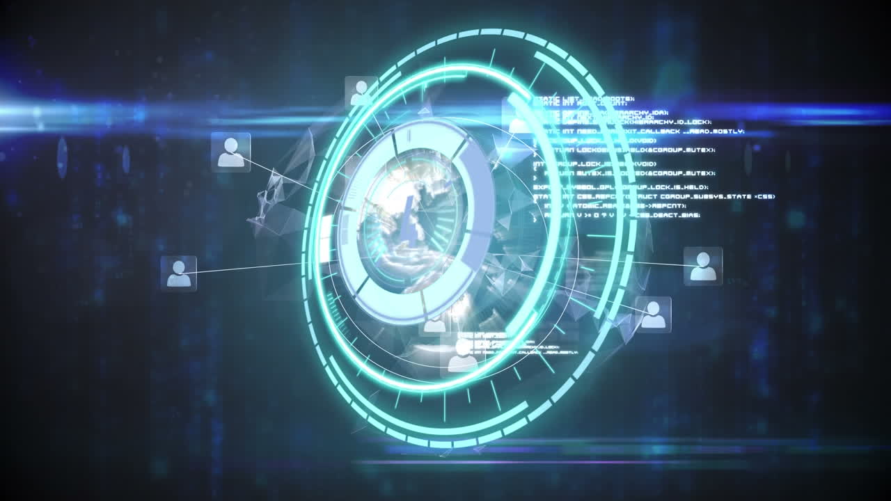 범위 스캐닝 및 데이터 처리의 애니메이션과 아이콘으로 연결된 글로브