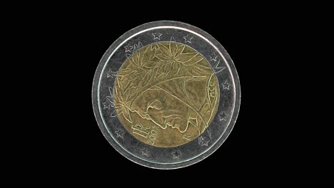 italy 2002 2 euro obverse with dante alighieri portrait rotating on black background