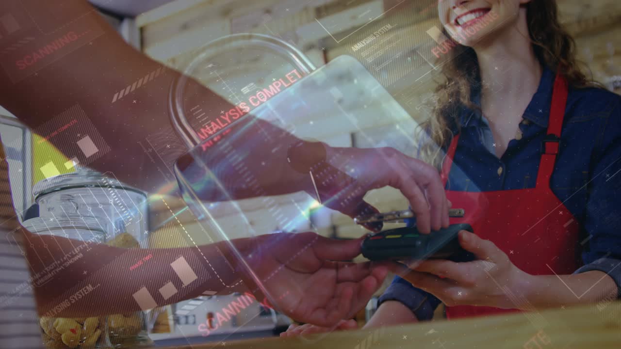 animación del candado de seguridad de la red sobre las personas que utilizan el terminal de pago