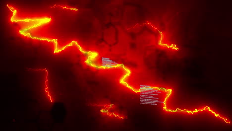 animación de iluminación y procesamiento de datos sobre fondo rojo y negro