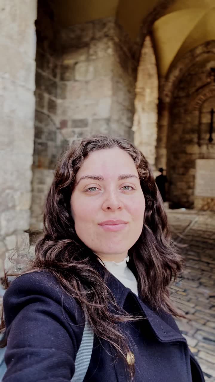 Young Woman's Selfie in Jerusalem's Stone Archway
