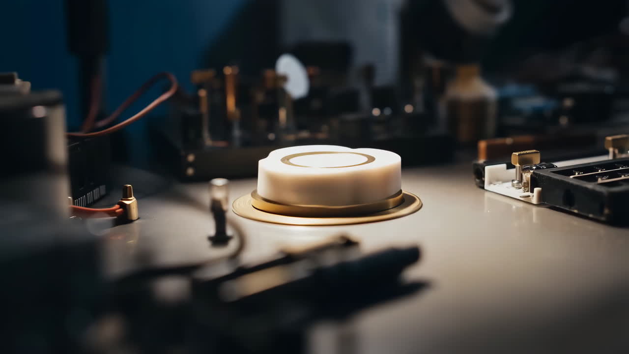 Close-up of an electronic device on a workbench