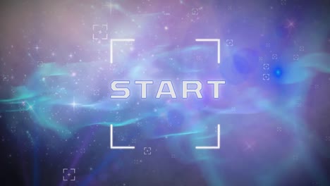 Animation-of-start-text-in-white-marker-over-pink-to-blue-universe-in-background