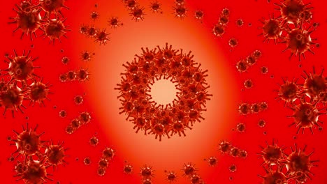 red background of rotating viruses