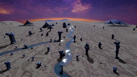 alien desert landscape at night