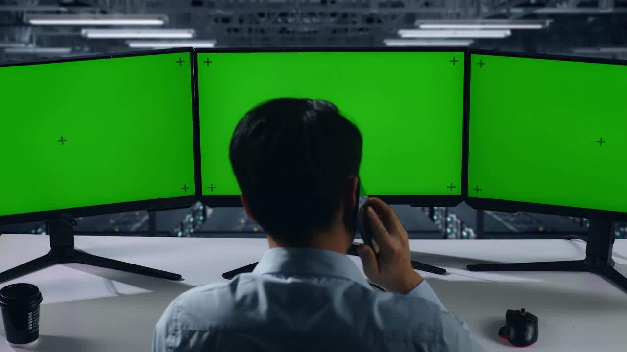 전화 통화 중인 서버 의 it 기술자