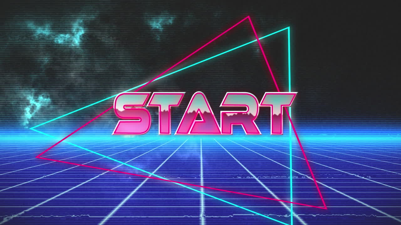 animación del texto de inicio sobre nubes y cuadrados azules