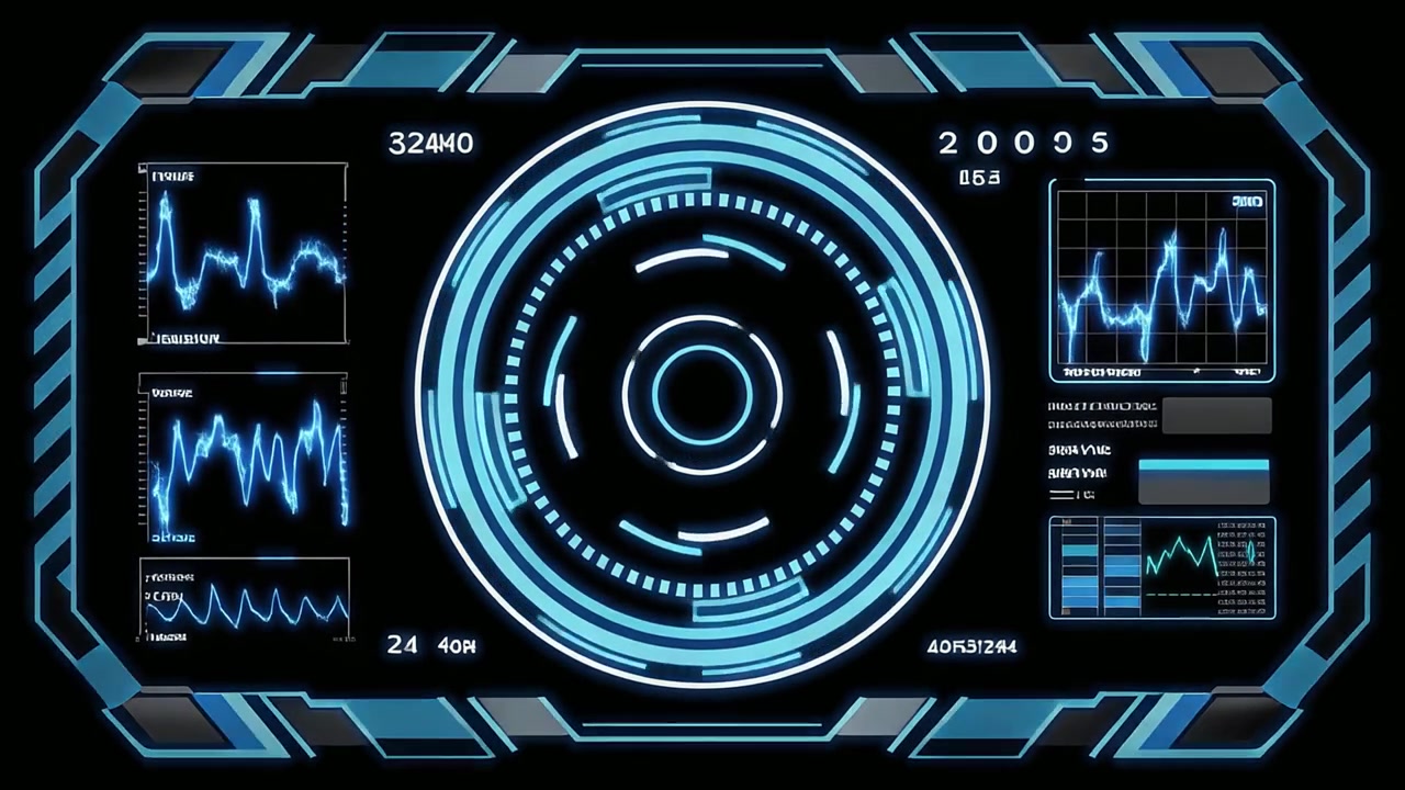 Animated Futuristic Heads-Up Display with Digital Data and Graphs
